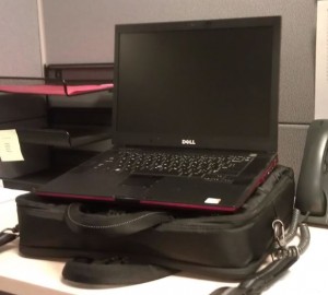 Using your laptop bag to elevate your laptop is a short-term solution for reducing neck strain.
